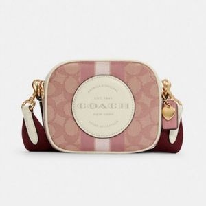Coach Mini Dempsey Camera Bag in Signature Jacquard with Patch and Heart Charm